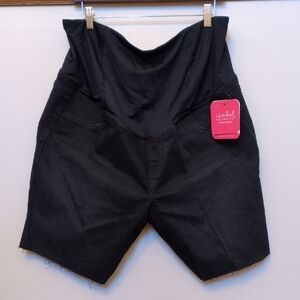 NEW Sz 18 Isabel Maternity Black Crossover Panel Jean Shorts Pull On Stretch 🖤